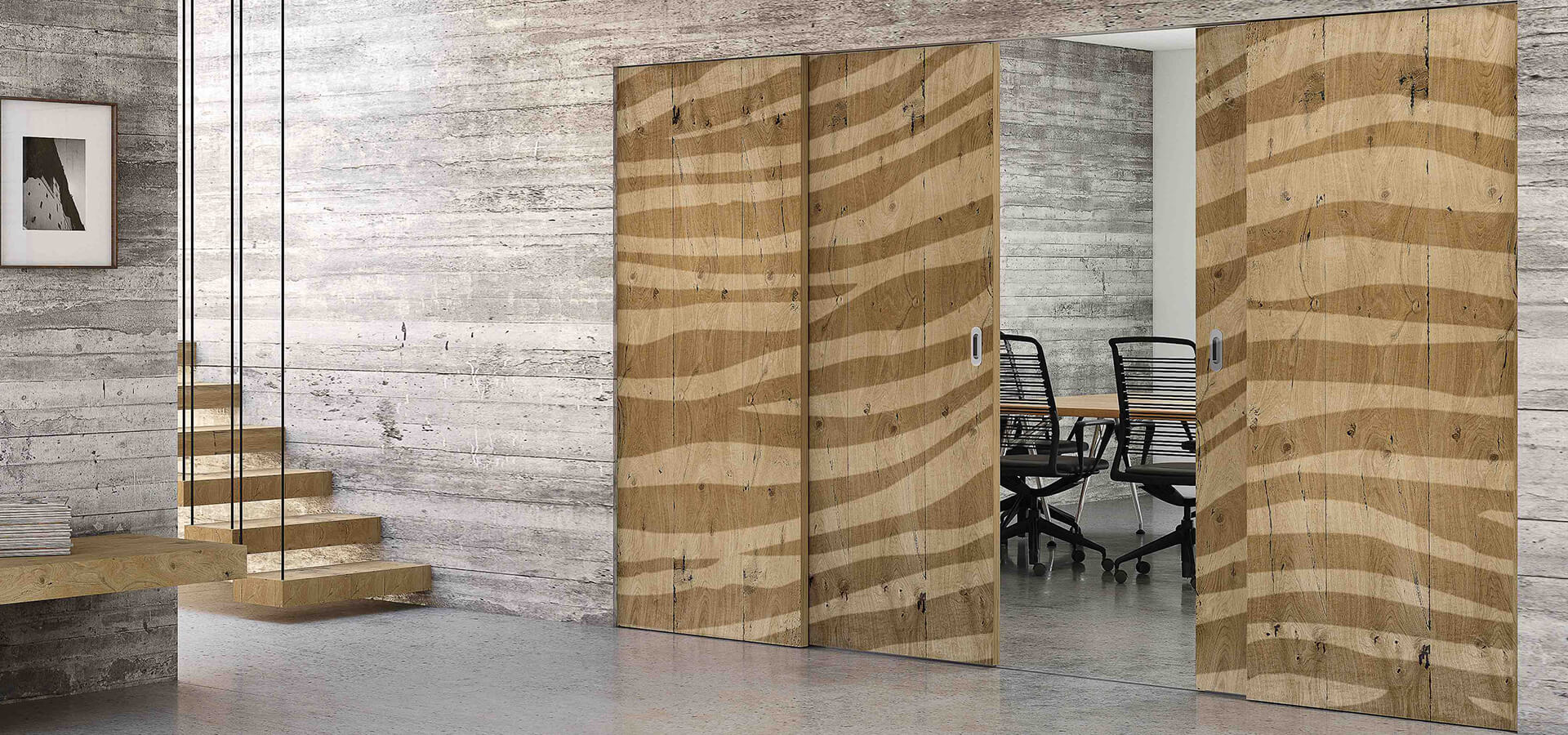 Custom wooden sliding door with zebra print pattern